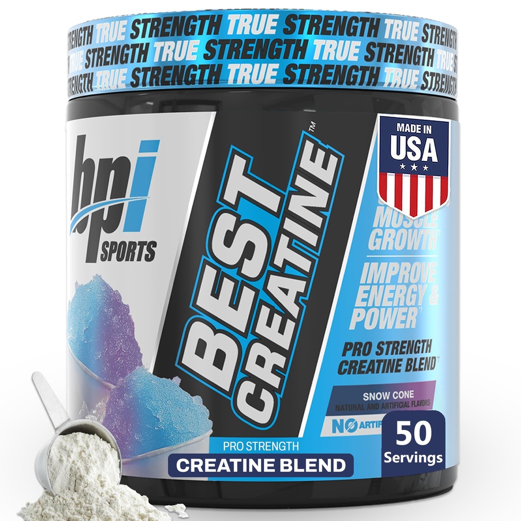 BPI Sports Cea mai bună creaţie - Creatină monohidrat pulbere pentru bărbaţi şi femei, sare Himalayan - Putere, pompa, rezistenţă, creştere musculară, definiţie musculară - Nu Bloat - Con de zăpadă - 50 porţii - 10.58 Oz