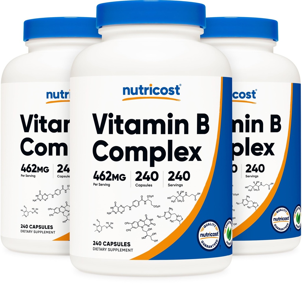 Nutricost mare potenta vitamina B Complex 462 mg, 240 capsule (3 sticle) - cu vitamina C