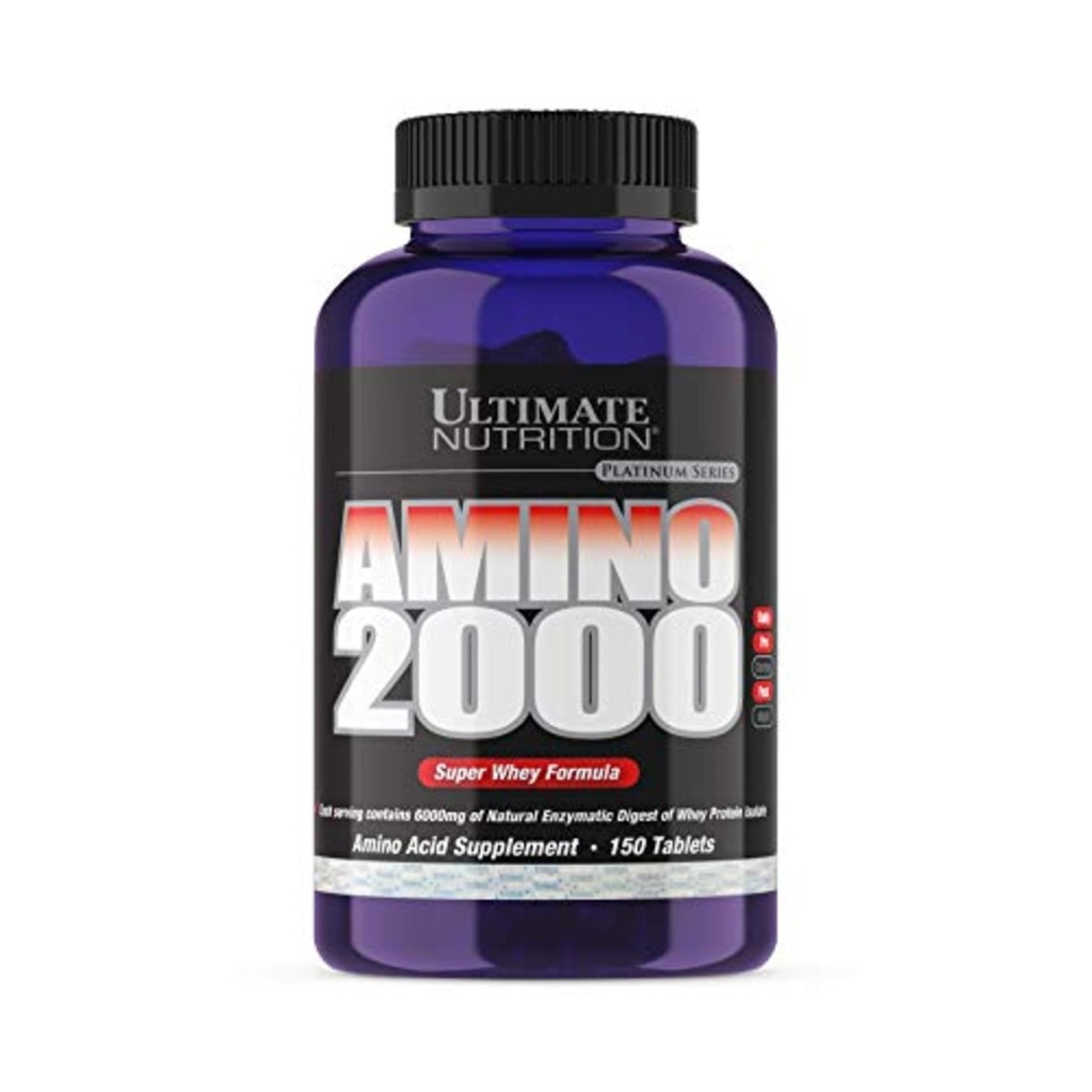 Ultimate Nutrition Amino 2000 Tablets, Super Whey Formula, Amino Acid Supplements with L-Leucine, L-Isoleucin, and L-Valine, 2000mg, 150 comprimate