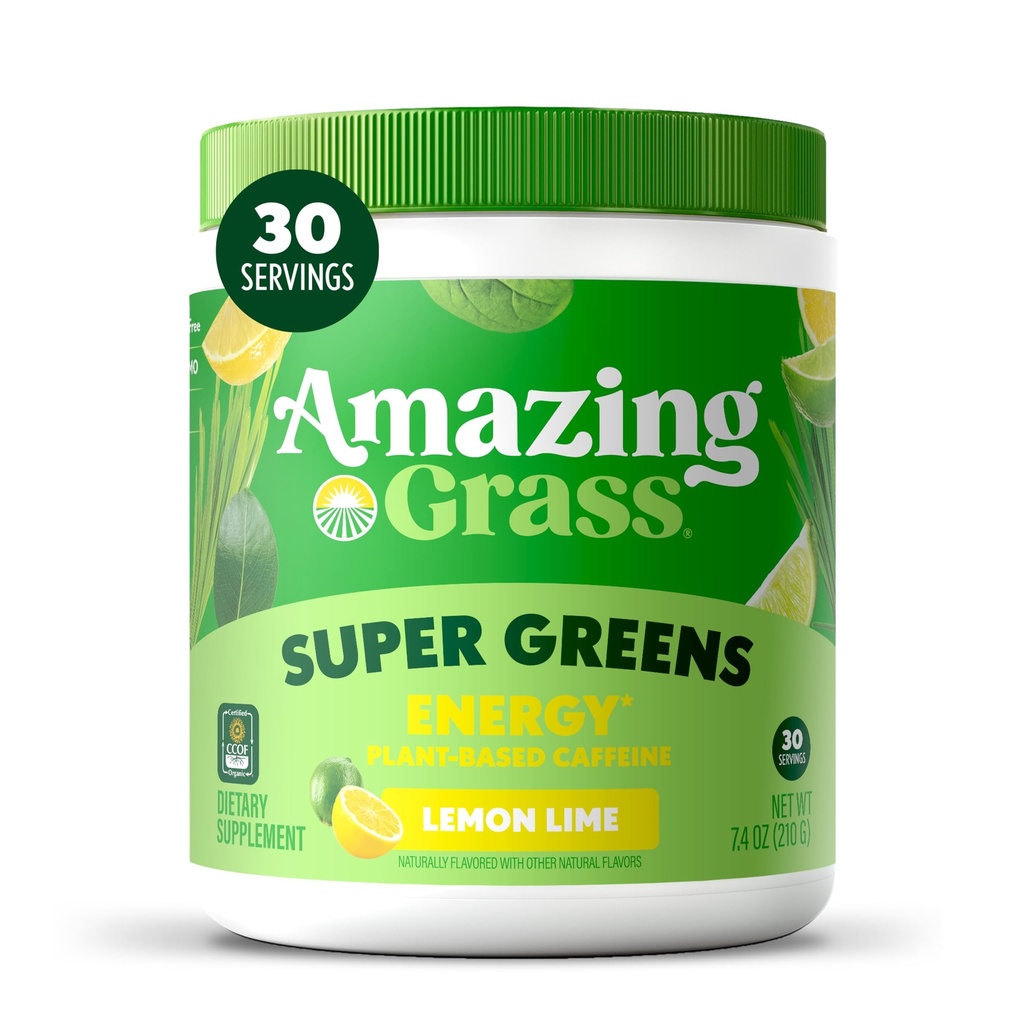 Verdele de iarbă uimitor blend energie: Smoothie Mix, Super Greens pulbere și plante de cofeină pe bază de plante cu Matcha Ceai verde și de sfeclă Root Powder, Lămâie, 30 Serviri (Packing May Vary)