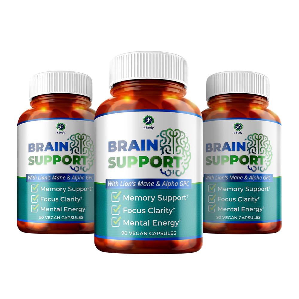 1 Body Brain Support Pack triplu, Alpha GPC și extractul de coamă de leu, 90 capsule fiecare