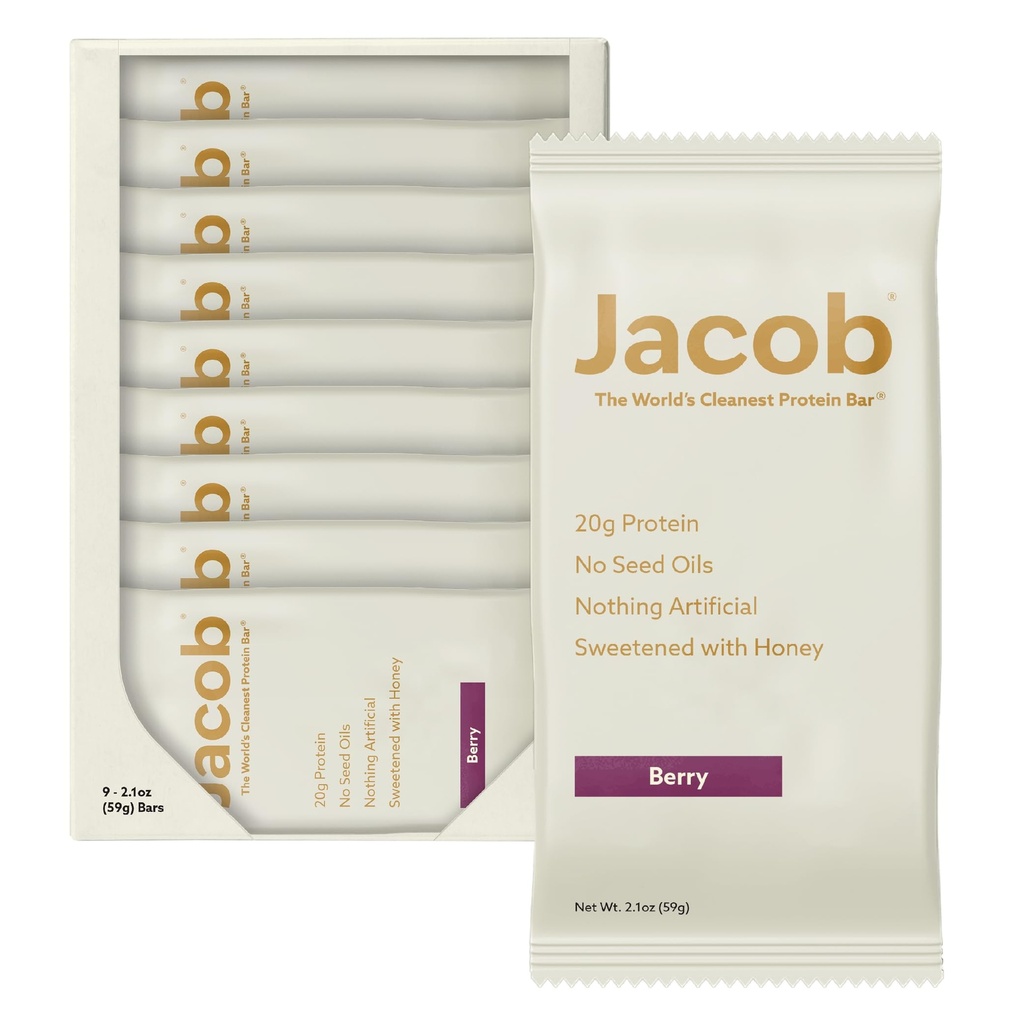 Jacob Bar, Proteine Baruri, mixt Berry (9 Baruri Total) - 20g Grass-Fed Proteina, fără uleiuri de semințe, nimic artificial