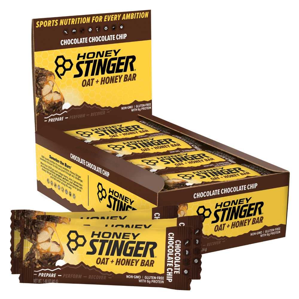 Honey Stinger Oat + Honey Bar, Chocolate Chip, Energy Packed Food pentru a se pregăti pentru exercitii fizice, rezistenta si performanta, Sports Nutrition Snack Bar, Pre-Workout, Proteine, Gluten gratuit, Cutie de 12