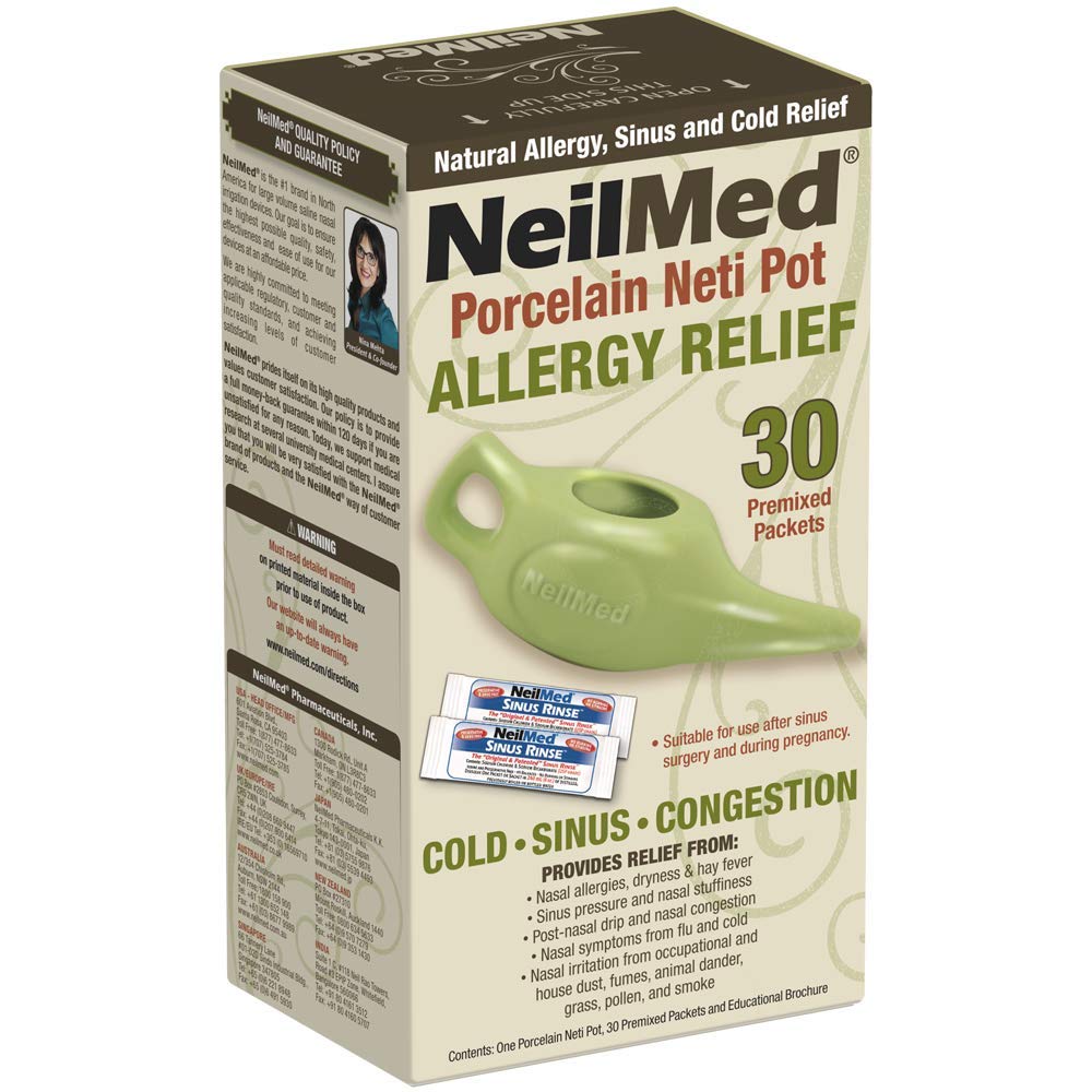 Neilmed Classic Porcelain Neti Pot Green cu 30 Pachete premixate