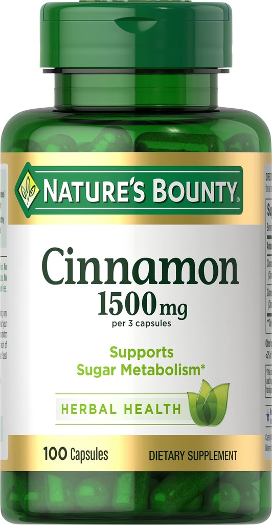 Capsule cu scorţişoară de bounty naturale, Suplimentul plantei, susţine metabolismul zahărului, 1500mg, 100 capsule