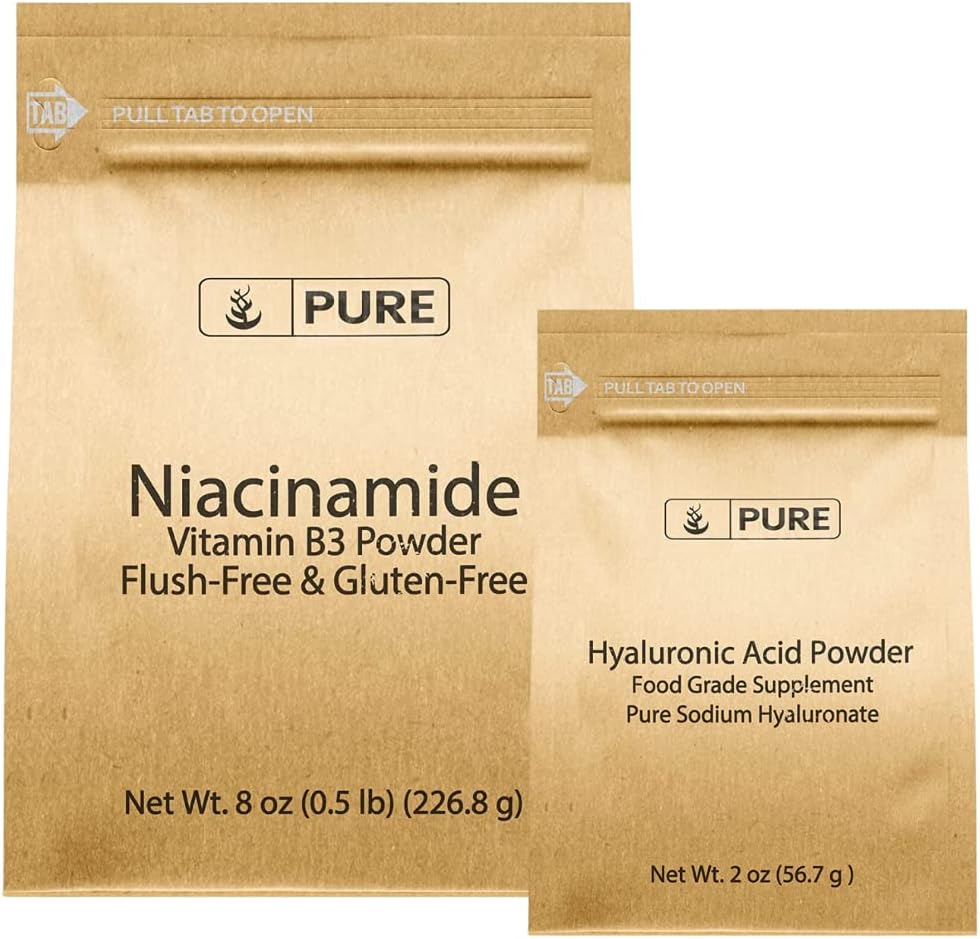 INGREDIENŢI ORIGINI AI PUREI Niacinamidă şi acid hialuronic Bundle, soluţie de apă, pulbere fină