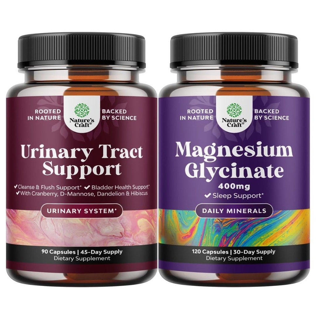 Bundle de D Manose Capsule pentru tractul urinar Sănătate pentru femei Acționează rapid super concentrat Cranberry 90ct și pur magneziu Glycinate 400mg Pe servire pentru somn în stare de spirit și relaxare
