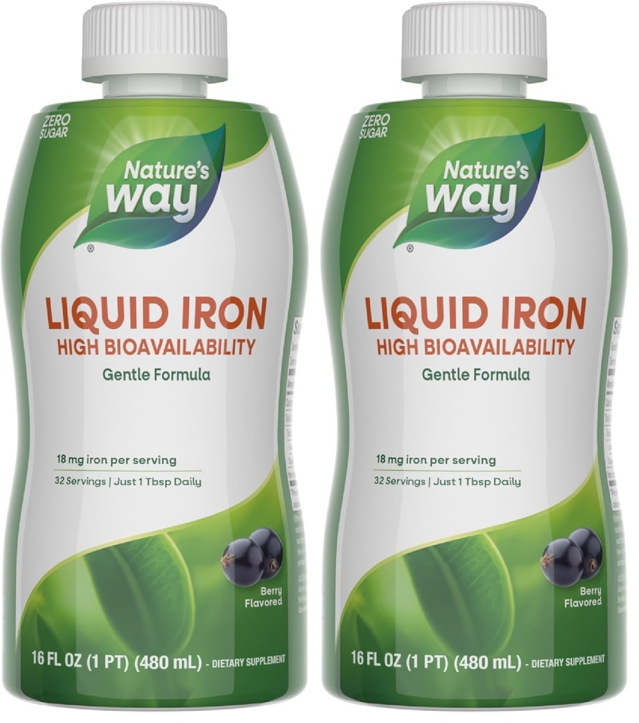 Natura's Way Liquid Iron, provides Daily Value of Iron, Sugar Free, Berry Flavored, 16 Fl. Oz. (Pachet de 2)