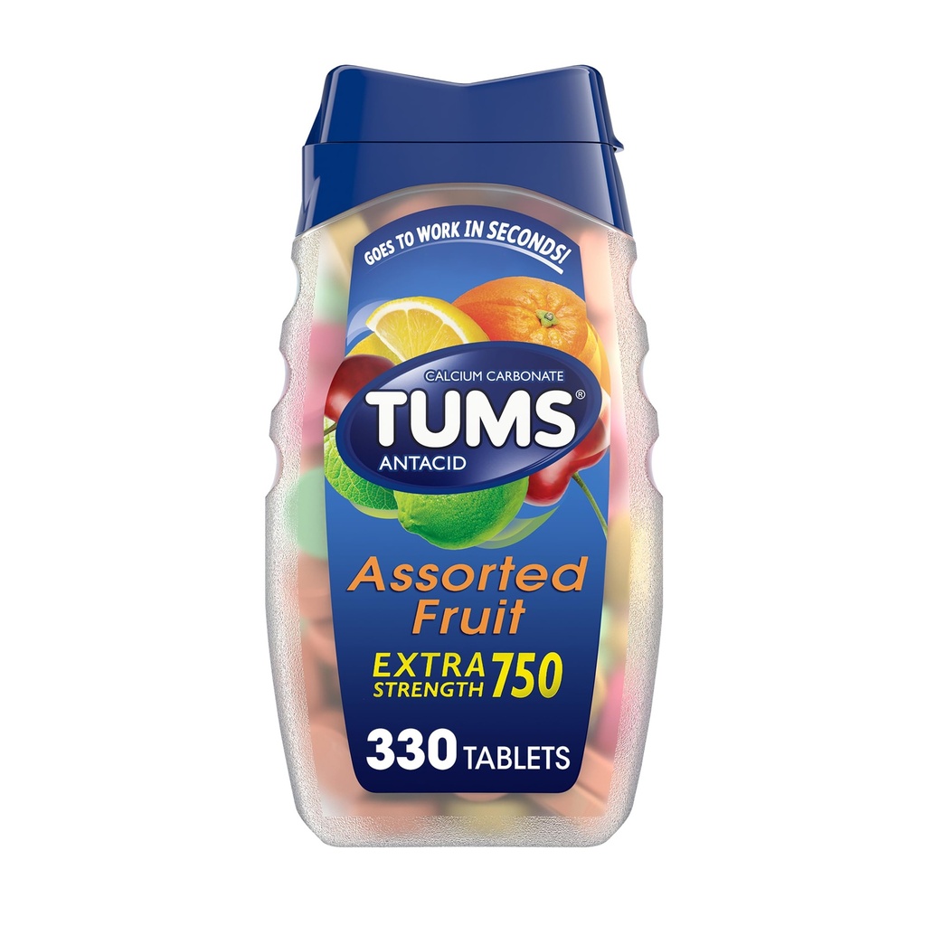 TUMS comprimate antiacid masticabile pentru extra-putere Arsuri la stomac de relief, mare pentru o vară BBQ - arome de fructe asortate - 330 Conte