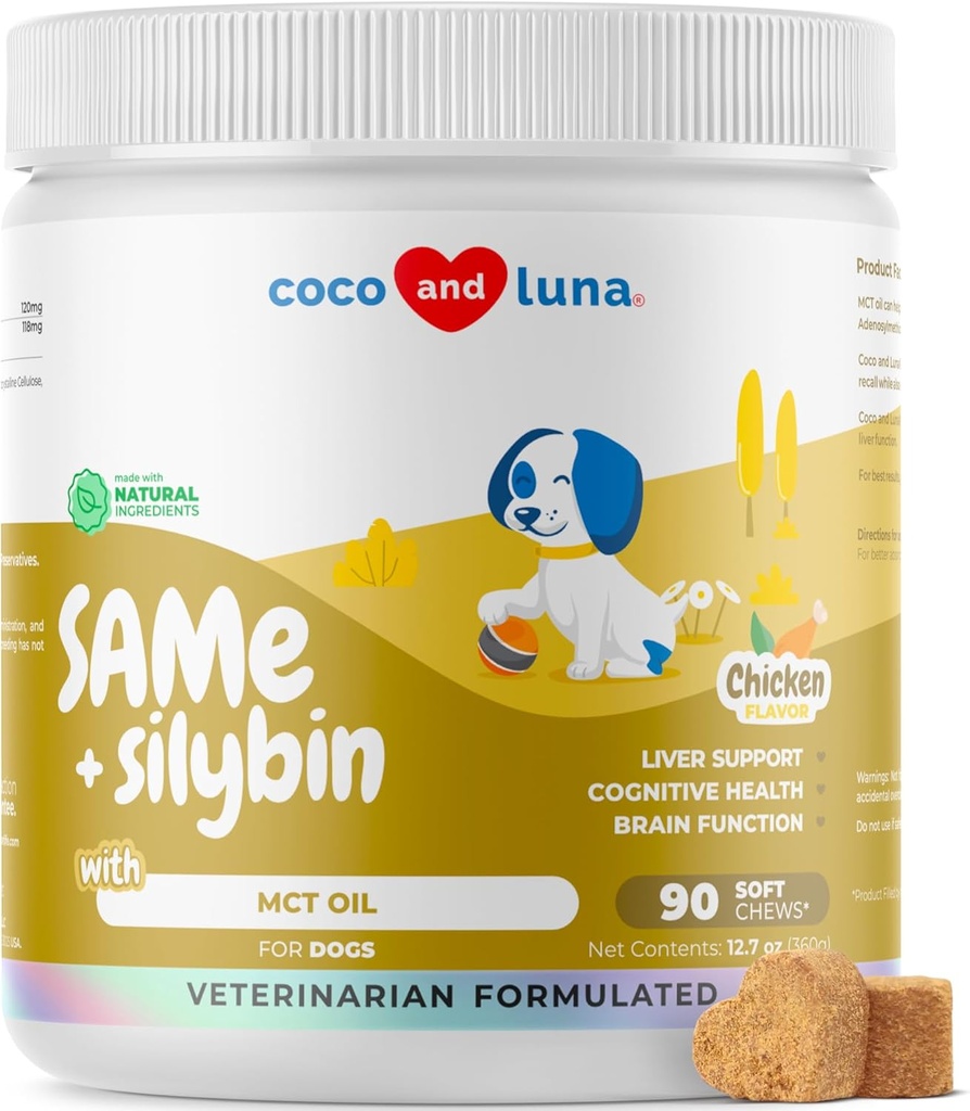 La fel pentru câini - 90 de Chews moale - S-Adenosyl-L-Metionina, Suplimentul hepatic - sanatatea creierului, Promoveaza suport cognitiv, suport hepatic (La fel si Silybin Soft Chews)