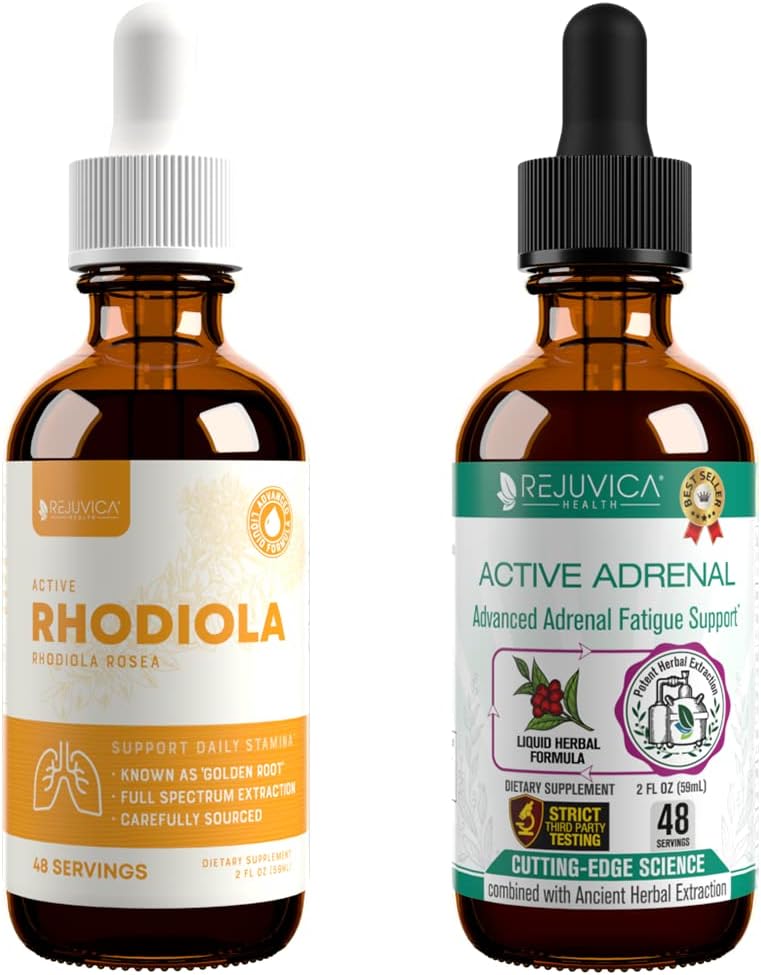 Rejuvica Health Active Rhodiola + Active Adrenale - Suport Energie + Stres - Livrare lichida pentru o mai buna absorbtie - Rhodiola, Ashwagandha, Holy Basil & More!