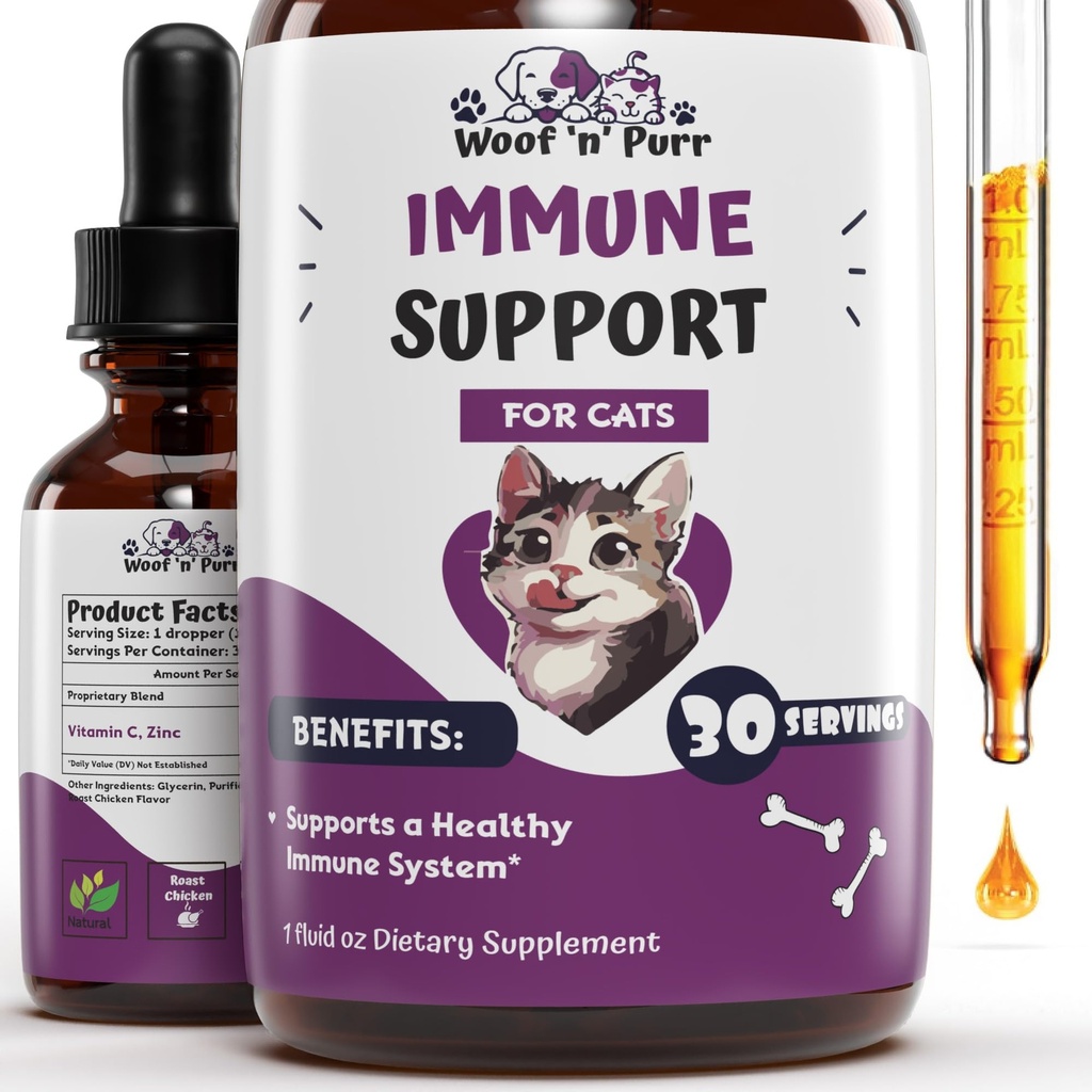 Suport imunitar pentru pisici - Ajuta la sustinerea unui sistem imunitar sanatos - Cat Immune Booster - Cat Immune Supplement - Cat Immune Supplement - Immune Supplement Cat - Cat Immune Supplement - 1 fl oz