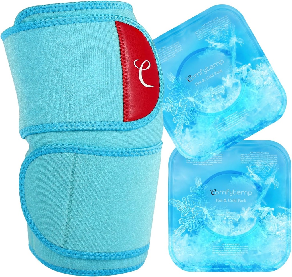 Comfytemp Large Genunchi pachet de gheață Wrap cu 2 Gel moale pachet rece, Reutilizabil Compresie genunchi Brace pentru Menisc Tear, Joint Pain Relief, Artrite, ACL, După Chirurgie Obține bine cadouri, Bărbați Femei de rulare Gear