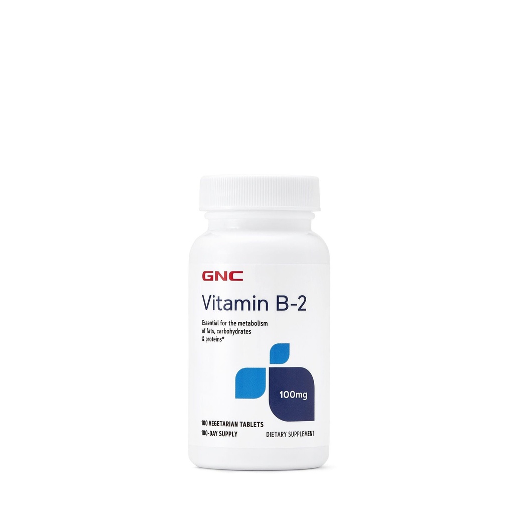 GNC Vitamina B2 100 mg Supliment, esenţial pentru metabolismul grăsimilor, carbohidraţilor şi proteinelor, 100 Servirea