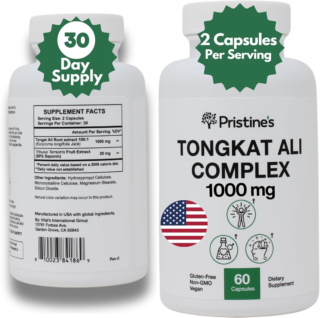 Tongkat Ali 1000MG Extras Supliment - 30 zile de aprovizionare - Suport de performanță atletic - Afrodisiac natural, suport testosteron & imunitate - Beneficii antioxidante potente