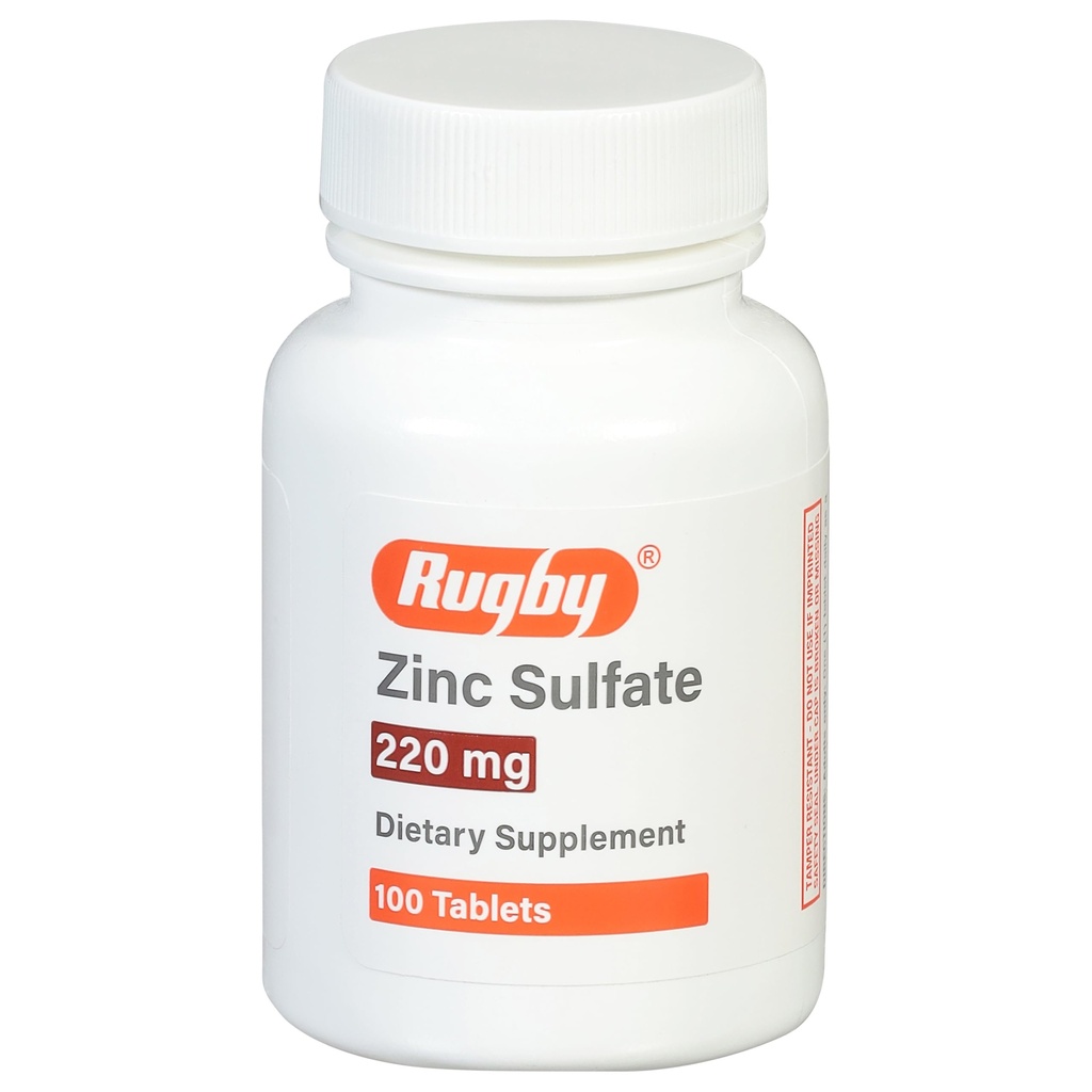 Rugby Zinc sulfate 220 mg comprimate - Made with zinc sulfate Heptahidrat - Dietary Supplement - 100 Count (1 Pack)