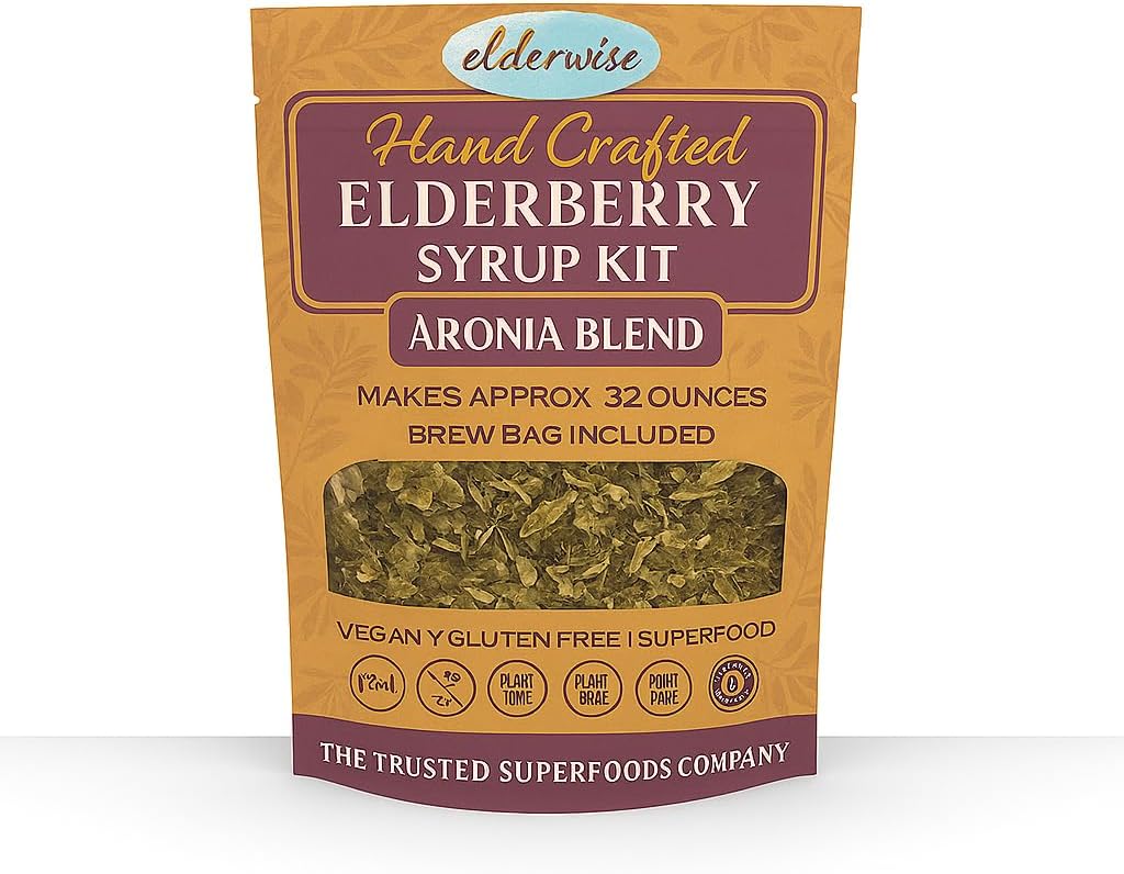Elderberry Aronia Berry Syrup Kit - Elderberberries, Aronia Berries, Rosehips, Ghimbir, Echinacea, Scorțișoară, și Cloves, Makes 32oz de Syrup, Brewing Bag Inclus