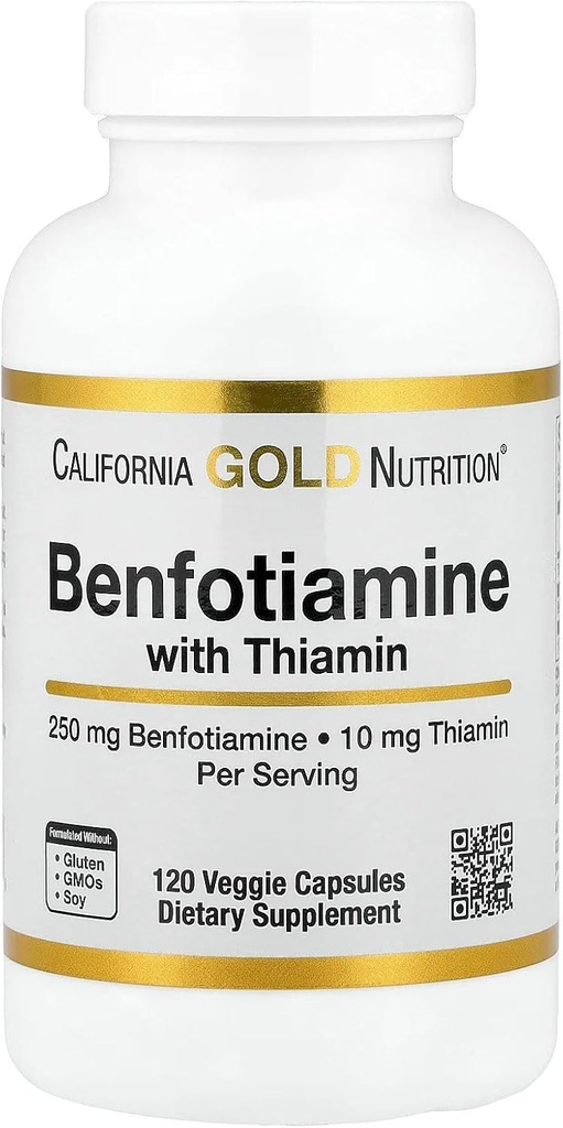California Gold Nutrition Benfotiamină cu tiamină, 250 mg, 120 Veggie Capsule