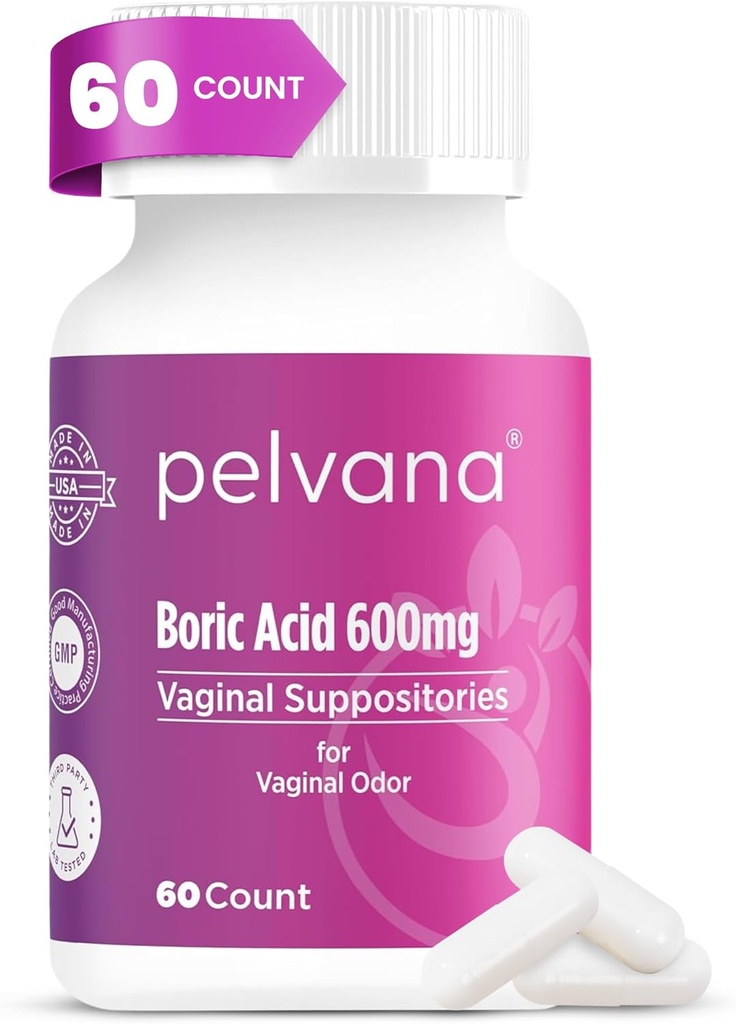 Acid boric Pelvana Suspecte pentru femei 60 Conte - pentru Odor vaginal & Freshness, Igiena feminină & Wellness - Lab Tert-Party Verified & Bottled in the USA - Soluţie Feminină de Sănătate Odor