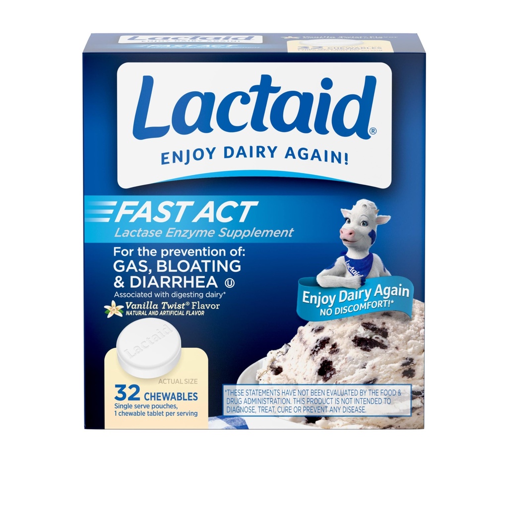 Act rapid Lactaid Lactoză Intolerabile de relief cu lactază Enzime naturale pentru a preveni gaz, balonare şi diaree datorită sensibilităţii la lactoză, On-The-Go, Vanilla Twist Flavor, 32 x 1 ct