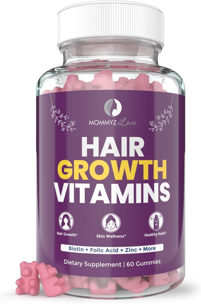 Mommyz Love Biotin Gummies 5000mcg pentru creșterea părului și piele radiantă în timpul Post Partum Recovery & Perioada de ajustare - Post Partum Vitamine cu Folate