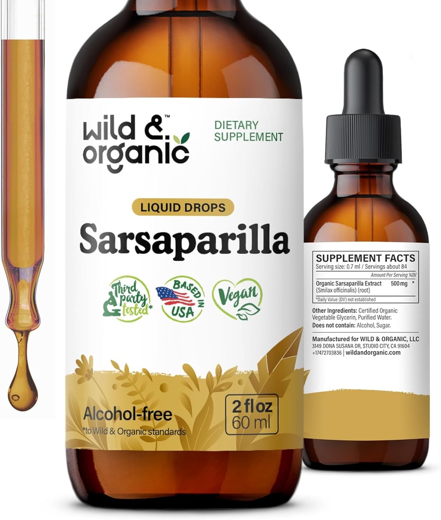 Sarsaparilla salbatice si organice picături rădăcină - detoxifiere picături de curăţare - Sarsaparilla pulbere pe bază de tinctură - Vegan, zahăr şi alcool lichid gratuit supliment - 2 fl oz