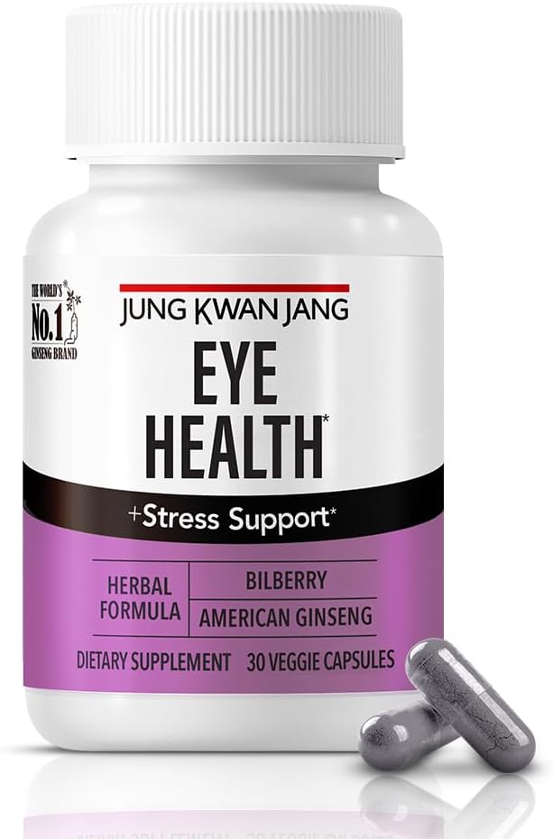 JUNG KWAN JANG Eye Health Support with Bilberry (166mg) and American Ginseng (143mg) for Vision Care, Reducere Eye Strain, Cognitive Support, 30 Capsule pentru bărbați și femei