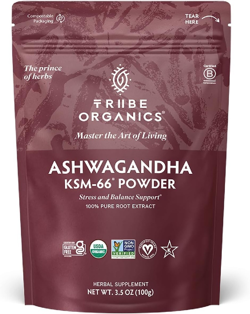 TRIBE ORGANICS KSM-66 Ashwagandha Root Extract de pulbere Ayurvedic Herb pentru suport de moda 