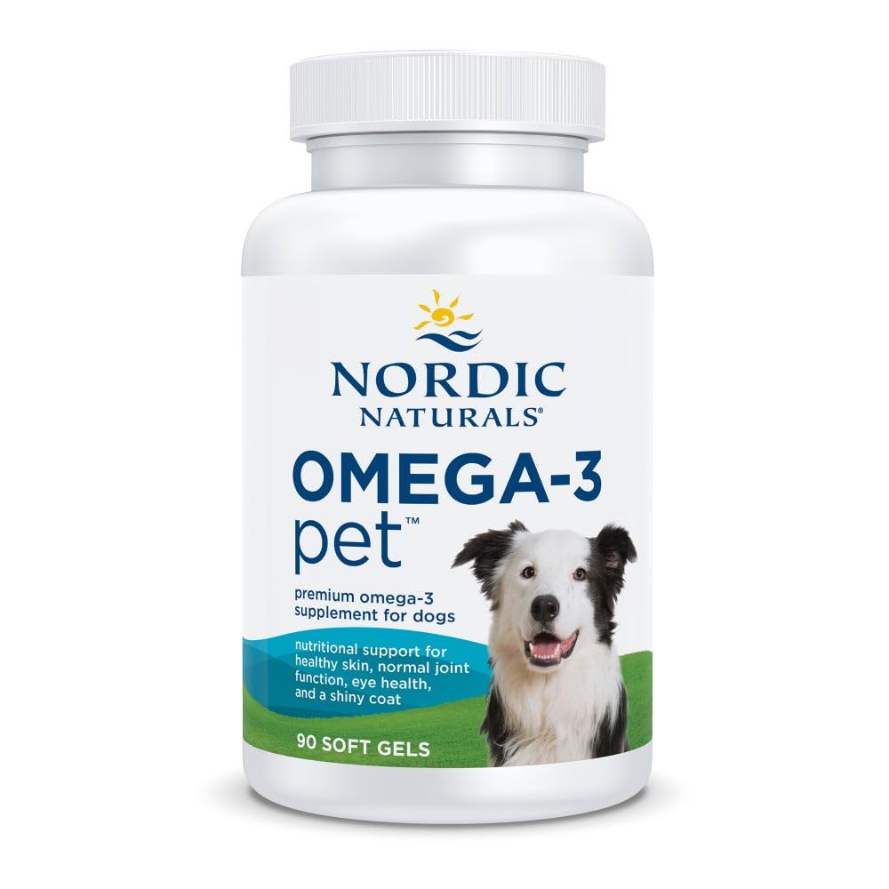 Nordic Naturals Omega-3 Pet, Nearomat - 90 Gels Soft - 320 mg Omega-3 Per Soft Gel - Ulei de pește pentru câini cu EPA & DHA - Promovează inima, pielea, haina, și sănătatea imună