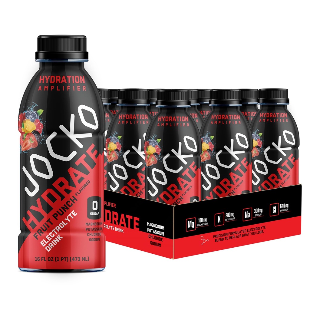 Jocko Hydrate Electrolyte Drinks - Sports Drink Hidration Amplifier, Seth Quencher - Electrolyte Blend Floare de fructe Formulată științific Aromat 16 Oz (12 Pack)