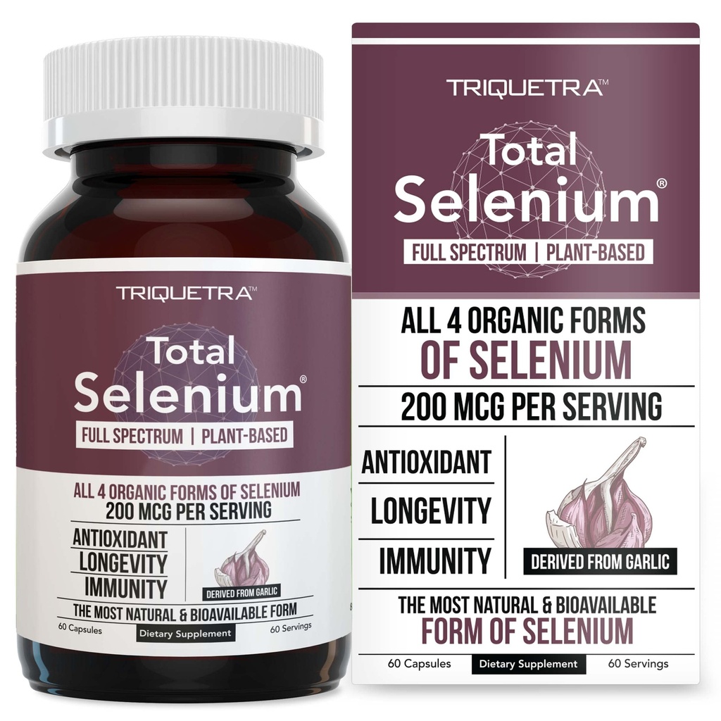Seleniu total - 200 mcg, Seleniu pe bază de plante - Spectrul complet, conține 4 forme organice esențiale de seleniu, inclusiv selenometionină - Derivate din usturoi - 60 capsule