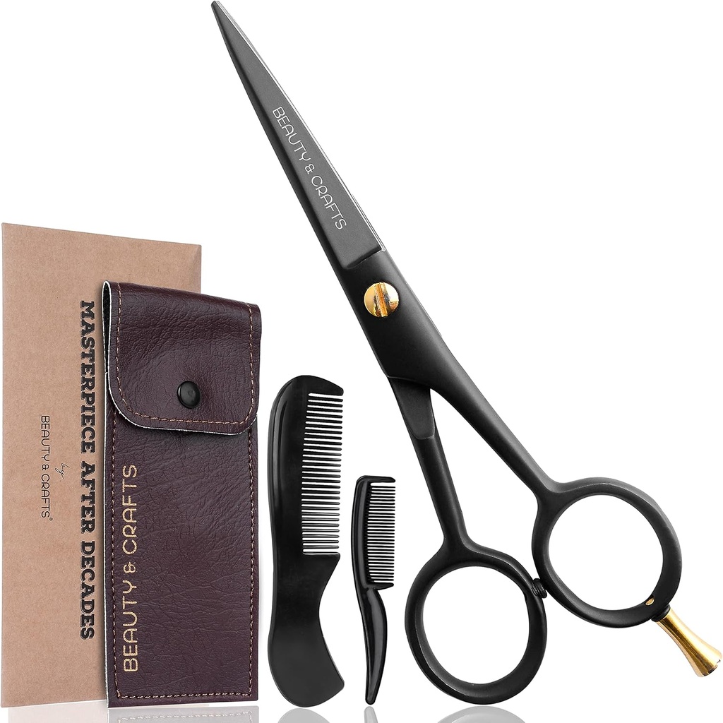 Frumusețe și meșteșuguri- 5'' germană mustață foarfeci - 2 mustață Comb pentru păr facial cu frumos pungă - barbă trimming foarfeci utilizați pentru înromare, tăiere, și stiling de mustață (negru)