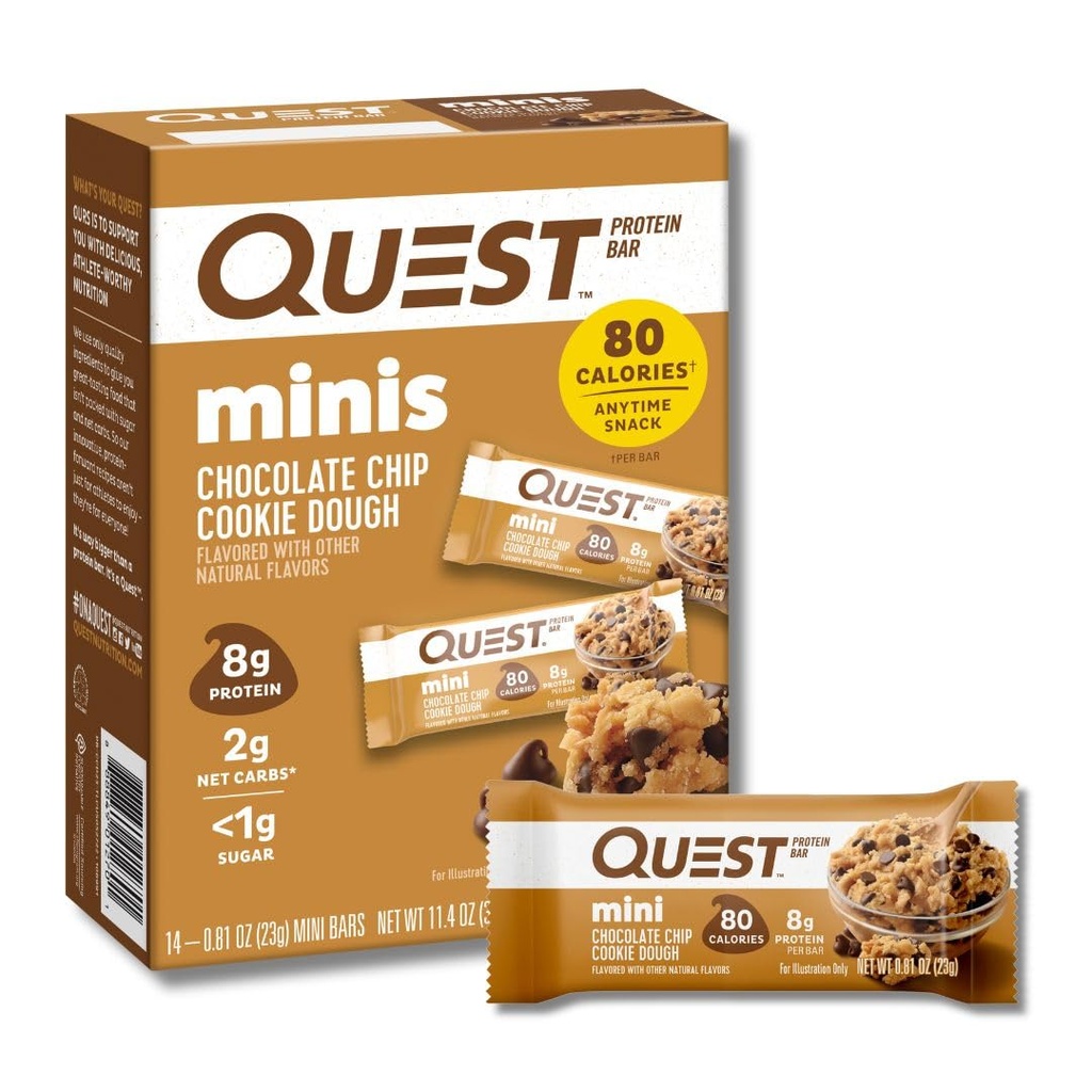 Quest Nutriție Mini Ciocolată Chip Cookie Dough Baruri de proteine, 8g Proteine, 1g Zahăr, 2g carbohidrați net, Gluten gratuit, 14 Conte