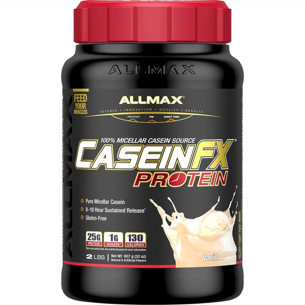 ALLMAX Casein-FX Proteine, Vanilie - 2 lb - 25 Grams de proteine lent-release per scoop - carbohidrat scăzut & Zero Adăugat zahăr - Aproximativ 27 Serviri