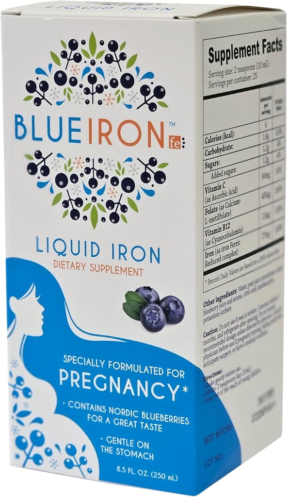 Sarcina supliment mineral lichid, fier, Made cu afine nordice din Finlanda pentru un gust mare, Plin de antioxidanti benefici, 8.5 fl oz