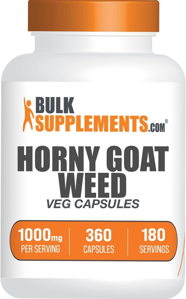 BulkSupplements.com Capsule Horny Goat buruieni - Extract epimediu, Horny Goat buruieni Suplimente plante - Vegan, 2 capsule per Serving (1000 mg), 360 Veg Capsule (Pachet de 1)