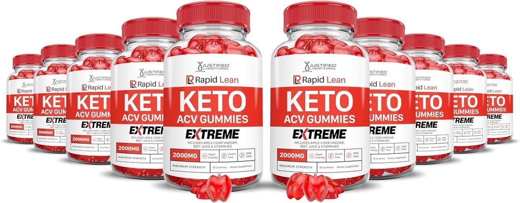 (10 Pachet) Rapid Lean Keto ACV Gummies Extreme 2000MG Rapid Lean Keto Gummies Apple Cidru Oţet Formulat cu Pudră de sfeclă de rodie B12 Vegan Non OMG 600 Gummys