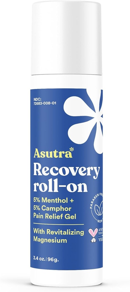 ASUTRA Recovery Roll-On Gel, 3.4 oz - Răcire și senzație de căldură, ajutor temporar de disconfort muscular și durere, Mess-Free Aplicator, Mentol, Camphor și Magneziu de calitate premium