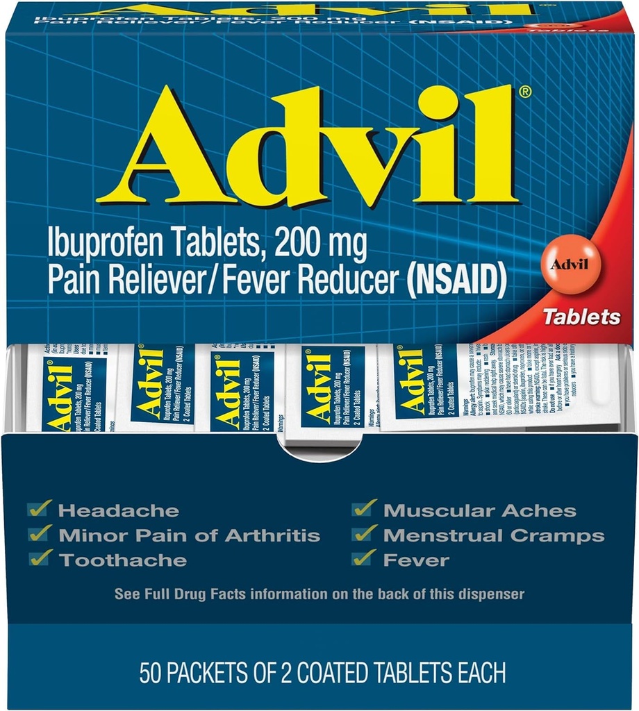 Advil Ibuprofen, 200 mg (50 Pachete de 2 comprimate filmate) 50 ea (pachet de 3)
