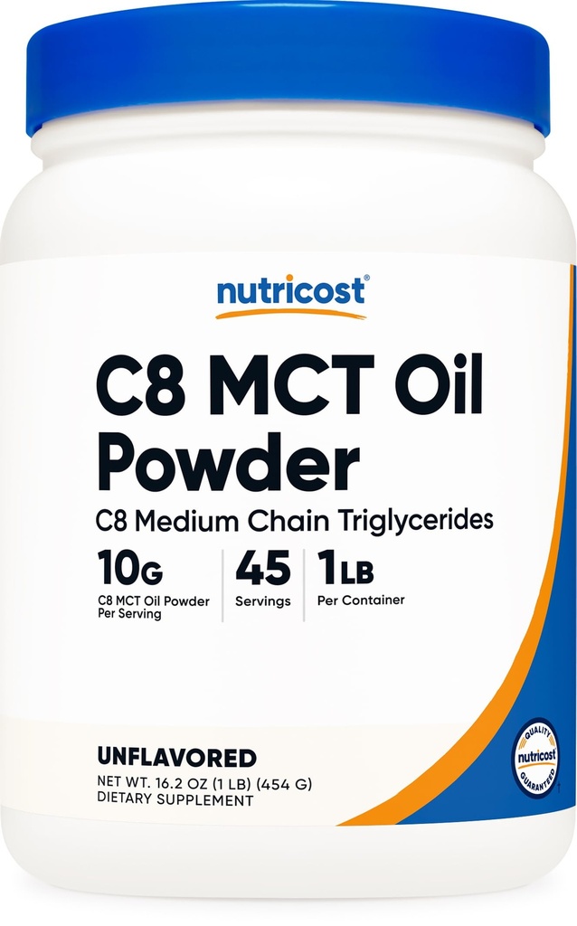 Nutricost C8 MCT Pulbere de ulei 1LB (16,2oz) - 95% C8 MCT Pulbere de ulei