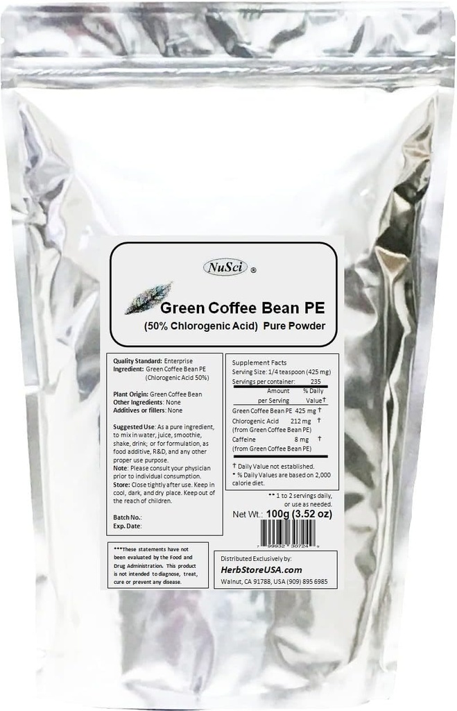 Pulbere de extract de cafea verde, Acid Clorogenic standardizat 50% (100 grame (3.52 oz))