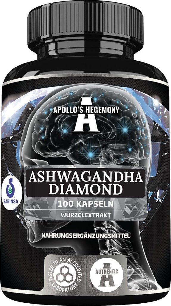 HEGEMONY Ashwagandha Extract de APOLLO 568 mg per tabletă, 100 de comprimate Vegane, 400 de serviri per pachet, Extract de Withania somnifera conține 7% cutanoli, suport de memorie și concentrare
