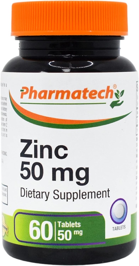 Zinc 50 mg, supliment de sprijin imun, zinc elementar Gluconat Chelated, Antioxidant mineral pentru om și femeie sănătate, Acnee, Ușor de înghițit, 60 comprimate