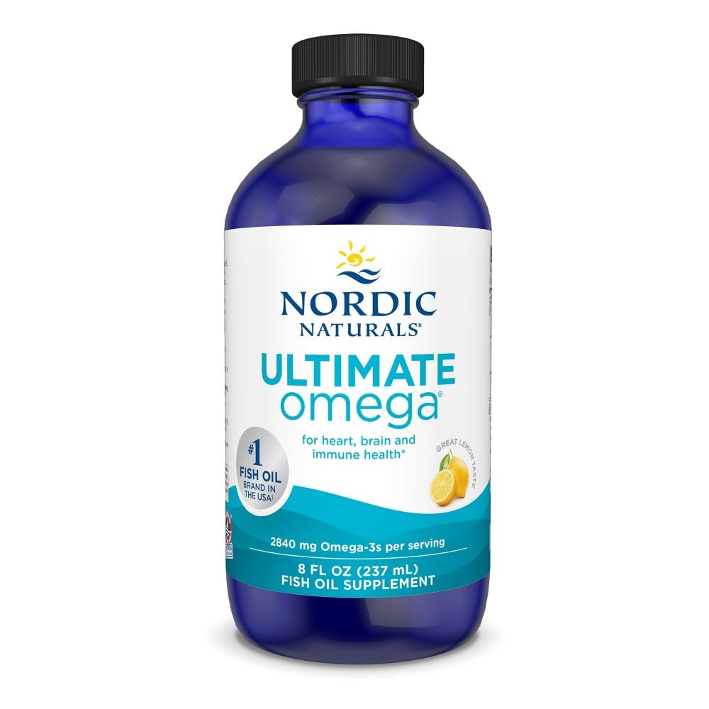 Nordic Naturals Ultimate Omega Liquid, Aroma de lamaie - 8 oz - 2840 mg Omega-3 - Suplimentul de ulei de pește de înaltă calitate cu EPA & DHA - Promovează sănătatea creierului și a inimii - Non-GMO - 48 Servings