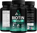 Biotina si suplimentele de colagen cu Keratina - Biotin 5000mcg Capsule pentru cresterea parului, sanatoasa piele si unghii - Amestec optimizat de acid hialuronic si vitamina B Complex pentru femei si barbati, 90 capsule