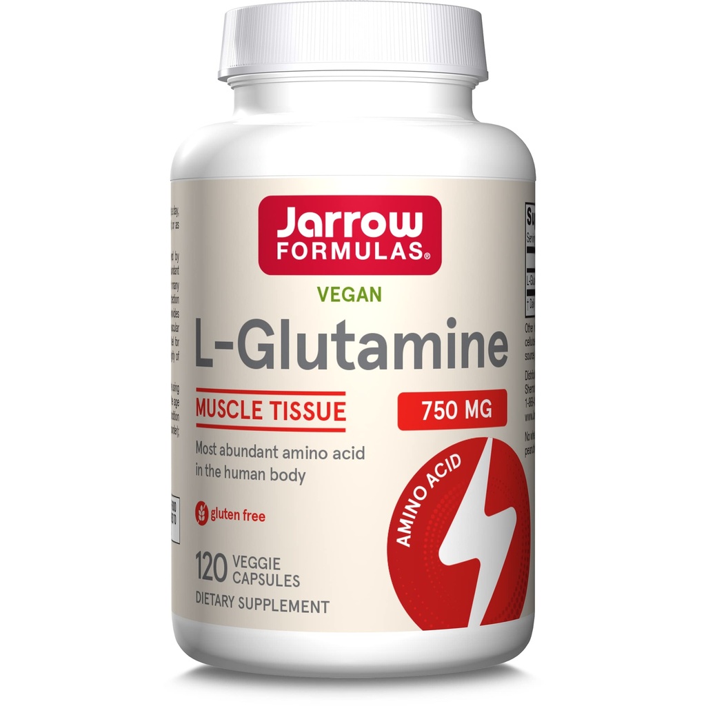 Jarrow Formulas® L-Glutamine 750 mg, Supliment alimentar, Immune and Muscle Support, 120 Veggie Capsule, până la 120 zile de aprovizionare