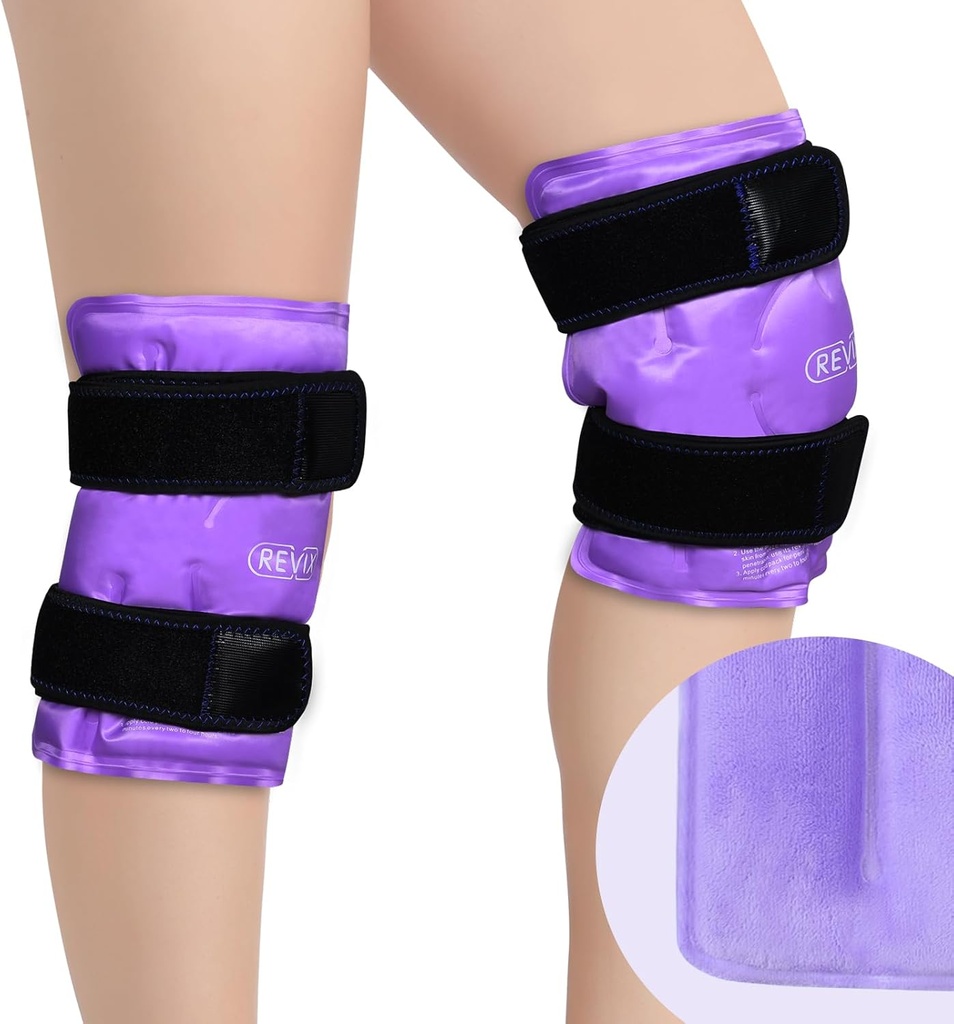 REVIX Recusable Knee Ice Pack Wrap pentru recuperare post-workout, Gel Ice Pack Knee cu terapie de compresie la rece, moale Coperta Plush și Hands-Free Application, Un set de două