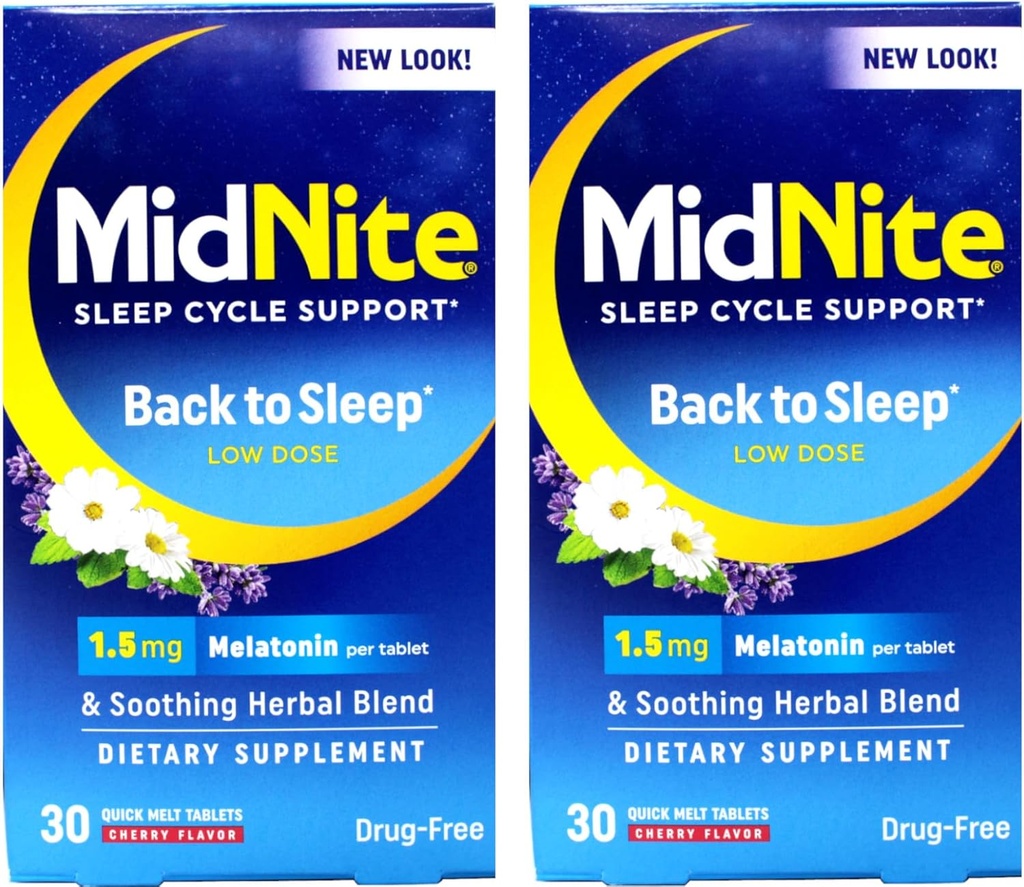 Midnite Sleep Aid for Ocazional Sleeplessness, 30 Chewable Cherry Tablets (Value Pack of 2)