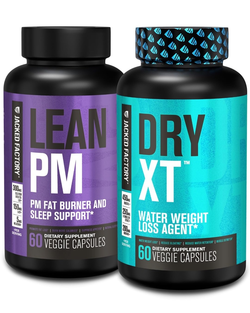 Fabrica Jacked Lean PM Night Time Fat Burner, Suplimentul pentru Sleep Aid, & Apetit Suppressant (60 capsule) & Dry-XT Water Water Loss Diurectic Pilule (60 capsule)