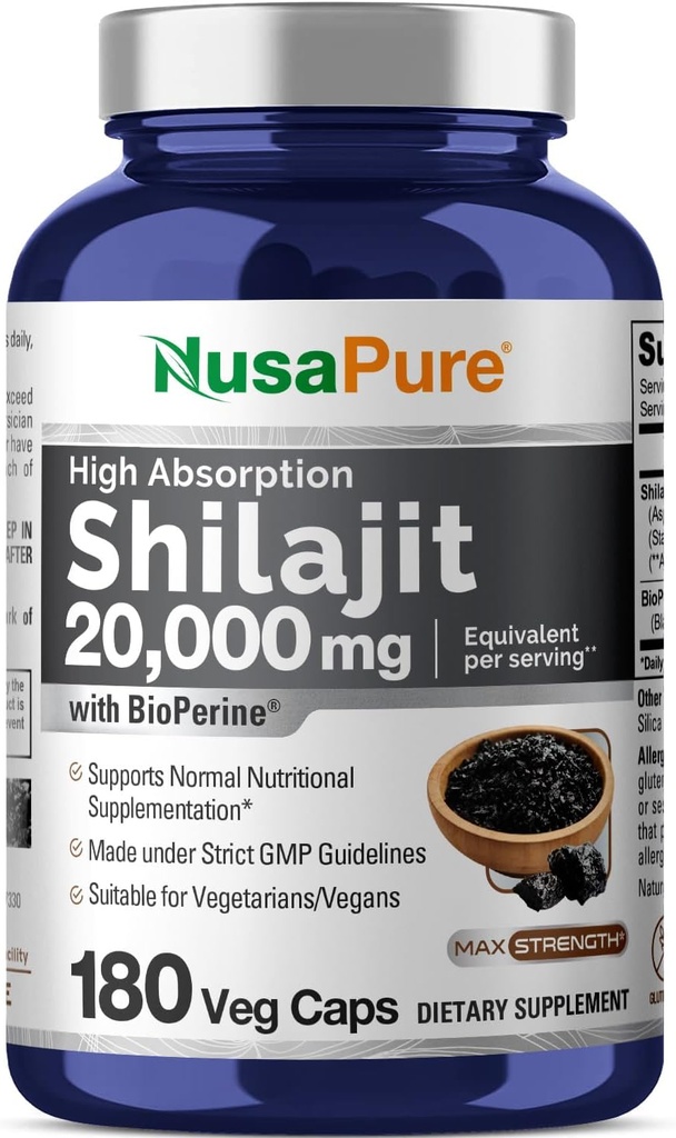 NusaPure Shilaj 20000 mg per Serving, 180 Veggie Caps, Non-GMO, Gluten Free, Bioperine